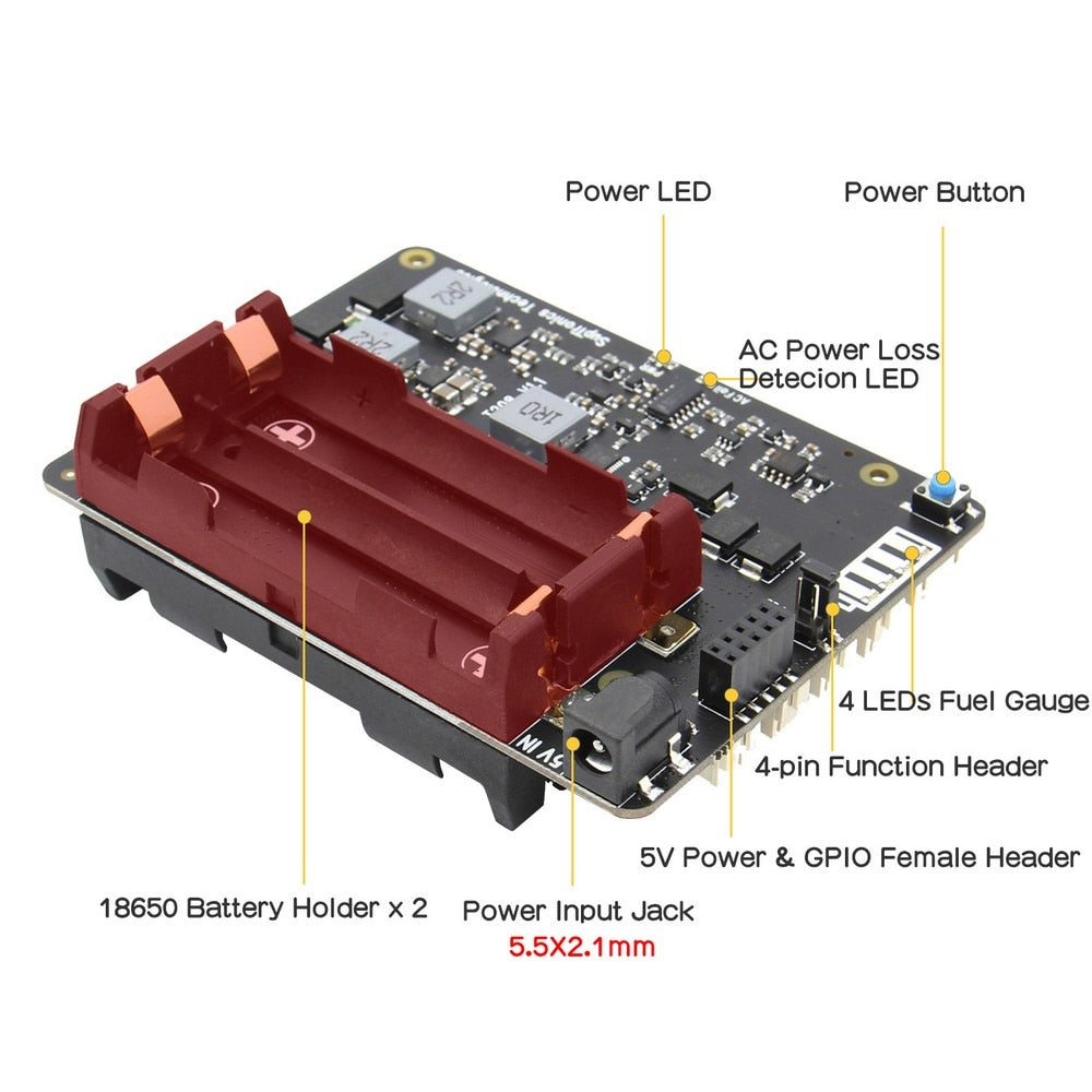 18650 UPS ( Max 5.1V 8A Output ) & Power management Expansion Board(AC Power Loss Detection), T208 Shield for NVIDIA Jetson Nano Custom