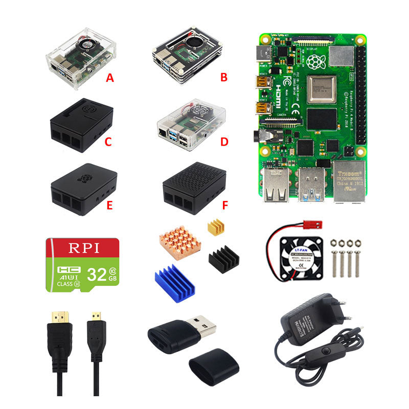 Raspberry Pi 4 Model B 2G/4G/8G RAM Board + Reader + Heat Sinks + Cooling Fan + Video Cable + Power Supply for RPI 4B customize