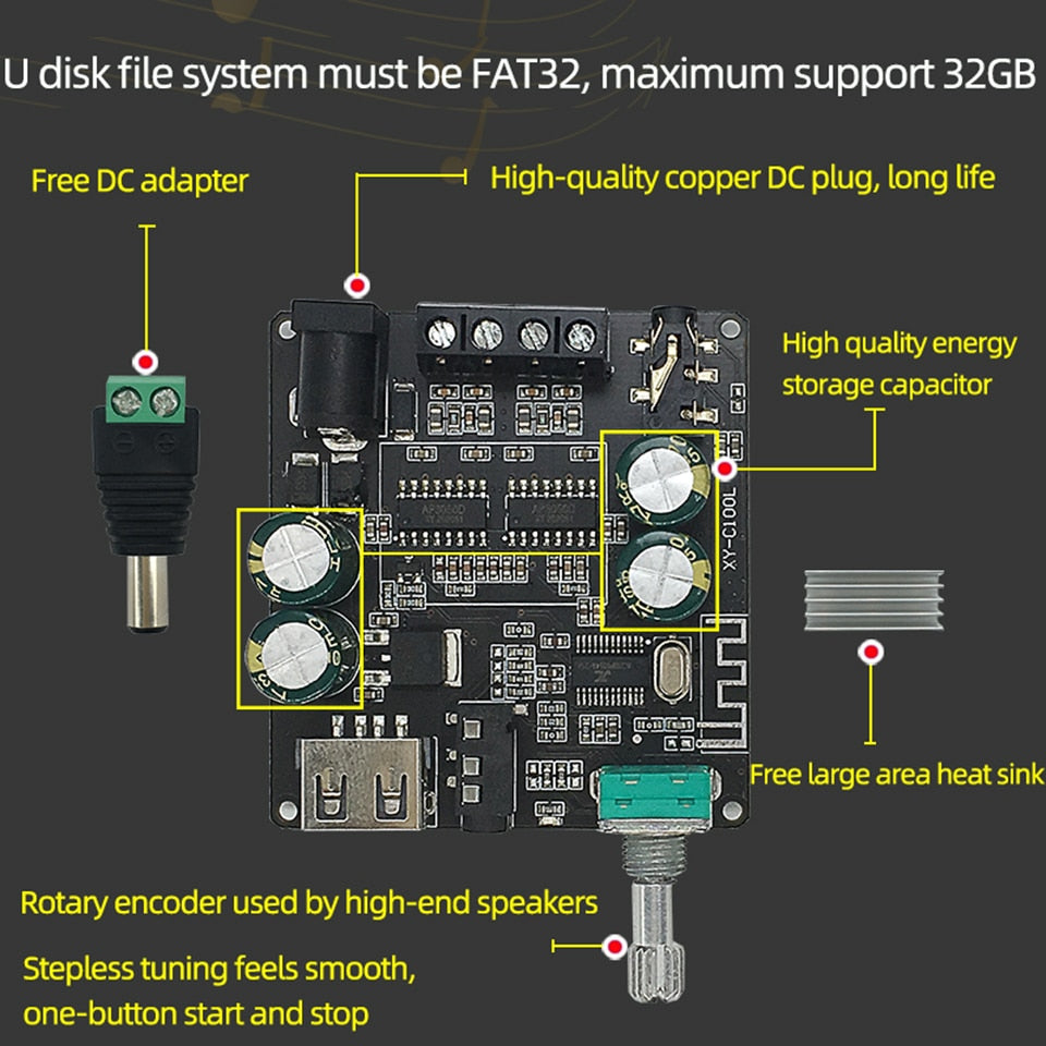 2*100W BT 5.0 Digital Power Amplifier Board  AUX Speaker 2.0 CH Stereo Home Music Wireless Module Audio AMP Customize