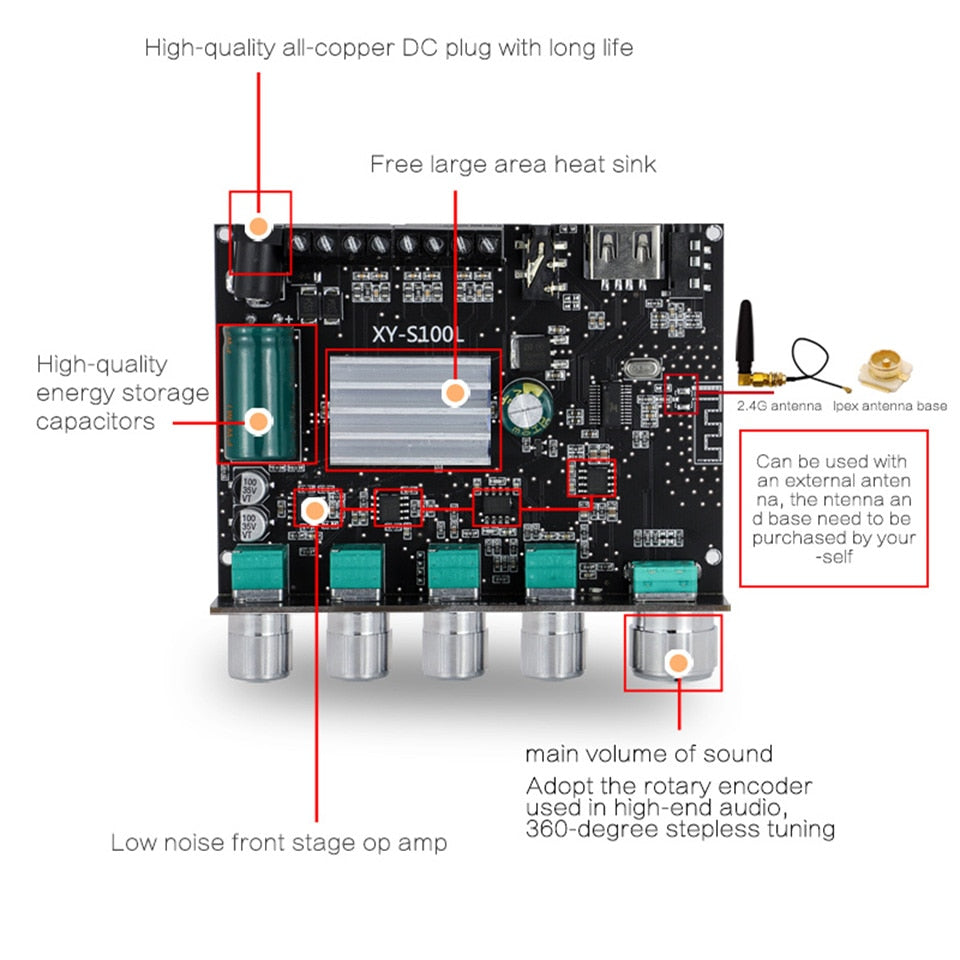 2*50W+100W Power Subwoofer BT Amplifier Board Sound Class D Home Theater Audio Stereo Equalizer AUX Amp Customize