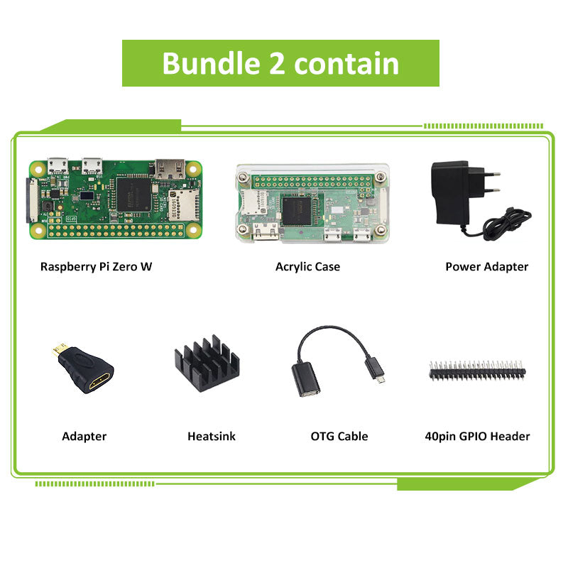 Raspberry Pi Zero W Kit + Acrylic Case + GPIO Header + Heat Sink + Power Supply +Camera Option 1GHz CPU 512Mb RAM Raspberry Pi W customize