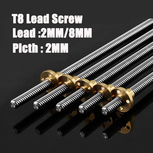 2pcs 3D Printers Parts T8 Lead Screw 150mm 250mm 300mm 330mm 350mm lead screw 8mm Trapezoidal Screws Copper Nuts Leadscrew Part customize