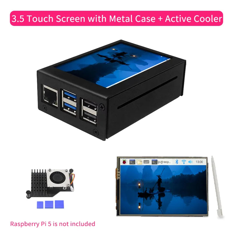 Custom 3.5 Inch Touch Screen for     Pi 5 480*320 LCD Display Optional Metal ABS Case Aluminum Active Cooler for     Pi 5
