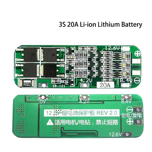 Custom 3S 20A Li-ion Lithium Battery 18650 Charger PCB BMS Protection Board For Drill Motor 12.6V Lipo Cell Module 64x20x3.4mm