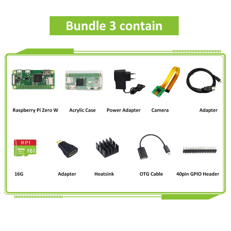 Raspberry Pi Zero W Kit + Acrylic Case + GPIO Header + Heat Sink + Power Supply +Camera Option 1GHz CPU 512Mb RAM Raspberry Pi W customize