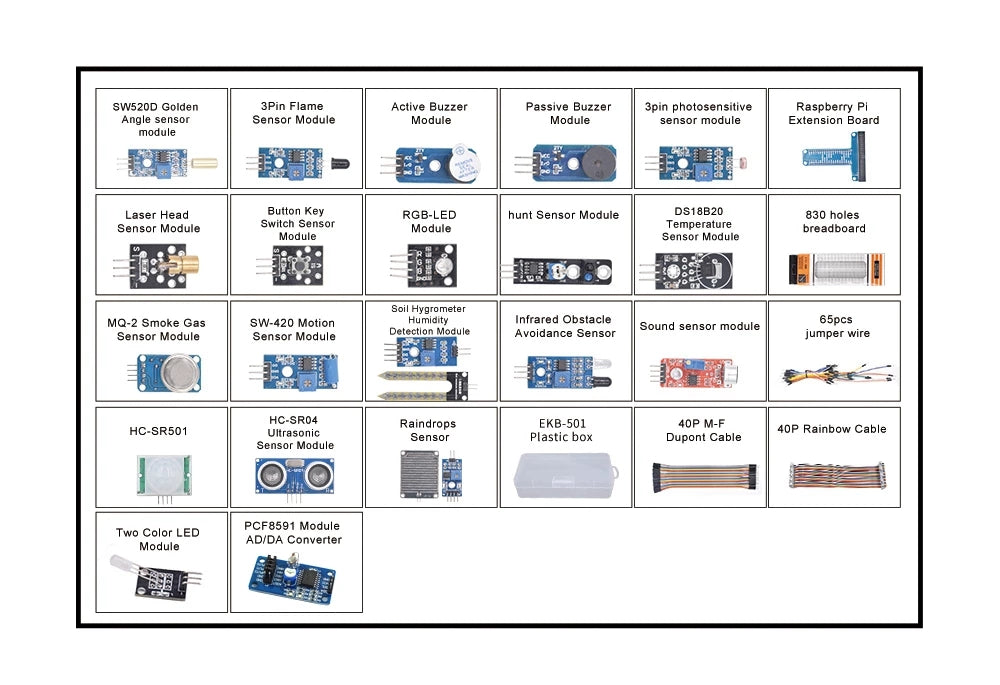 U30 24 in1 sensor kit for Arduinos raspberry pi 4 with GPIO Board, Distance module and Breadboard customize