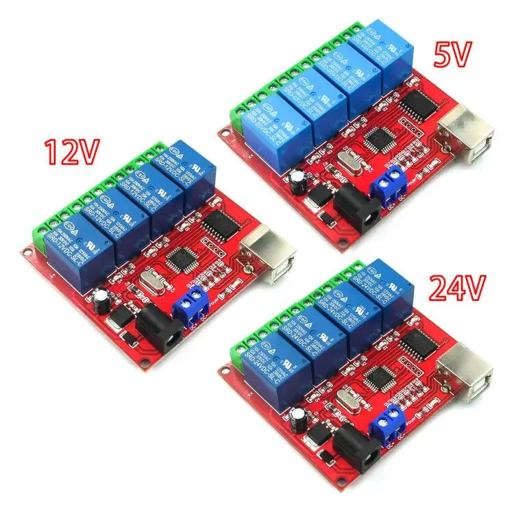 Custom  4 channel 5V /12V/24V computer USB control switch drive free relay module PC intelligent controller