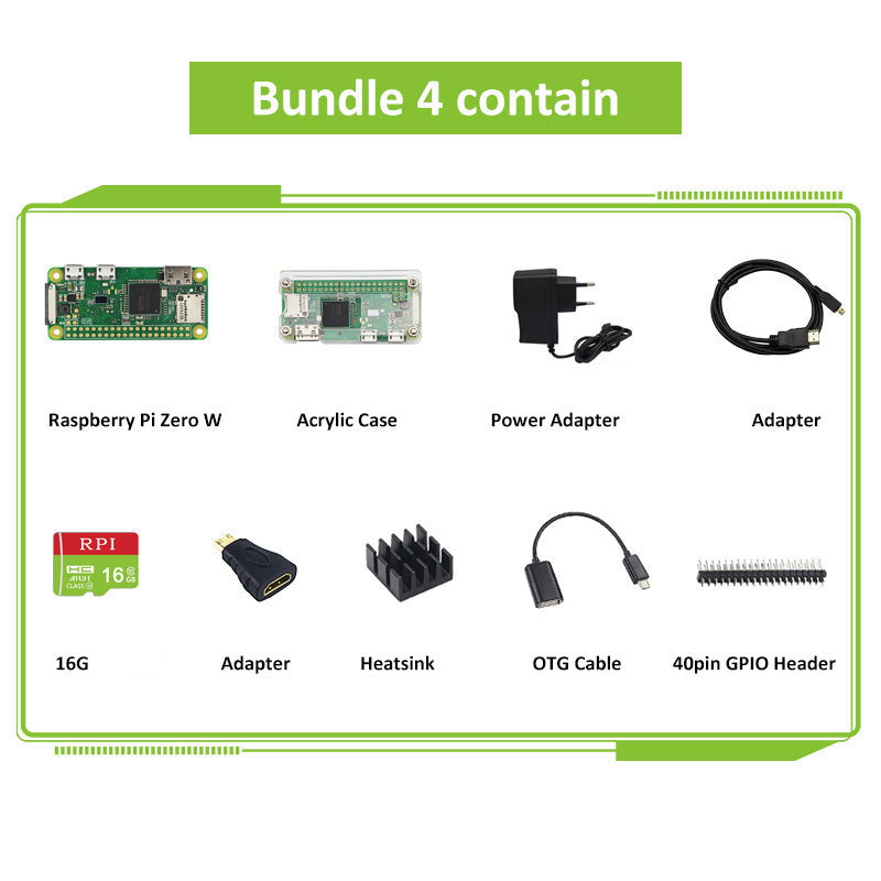 Raspberry Pi Zero W Kit + Acrylic Case + GPIO Header + Heat Sink + Power Supply +Camera Option 1GHz CPU 512Mb RAM Raspberry Pi W customize