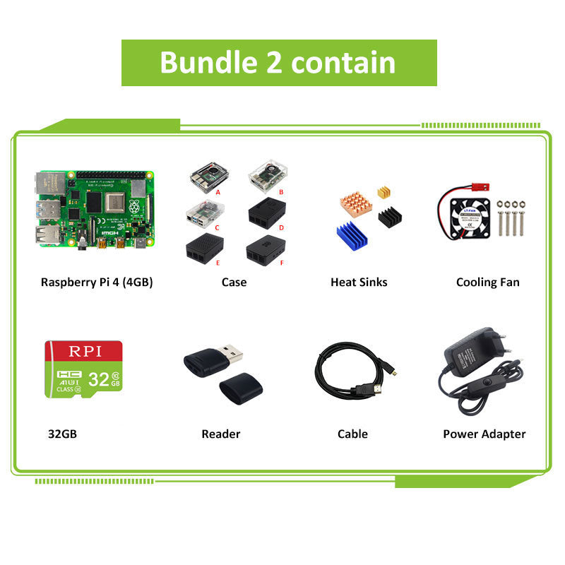 Raspberry Pi 4 Model B 2G/4G/8G RAM Board + Reader + Heat Sinks + Cooling Fan + Video Cable + Power Supply for RPI 4B customize