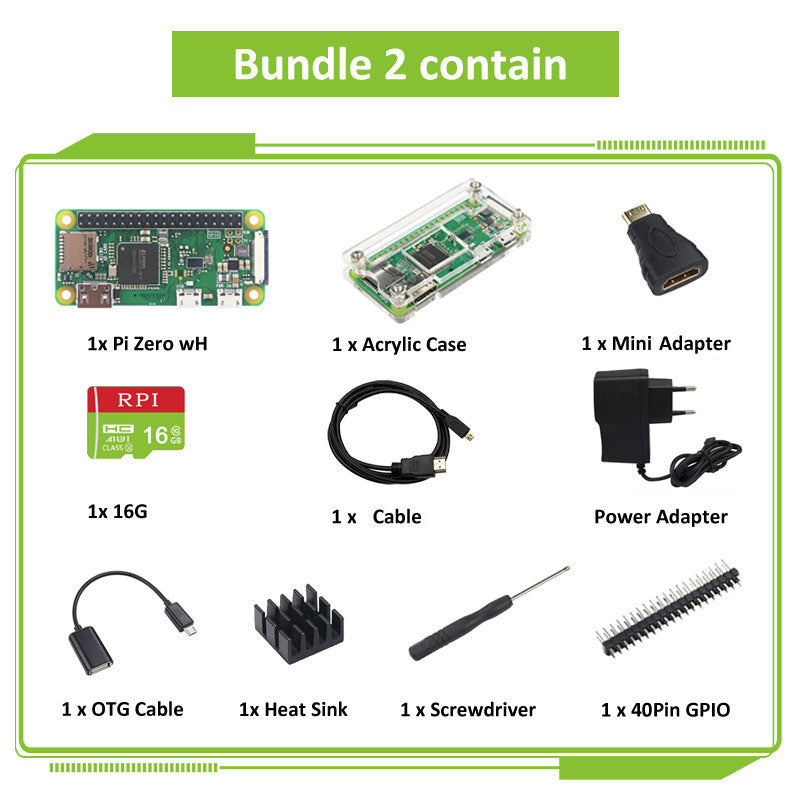 Raspberry Pi Zero WH WiFi 40Pin Pre-soldered GPIO Headers + Acrylic Case + Heat Sink + Power Supply for Pi Zero W H customize