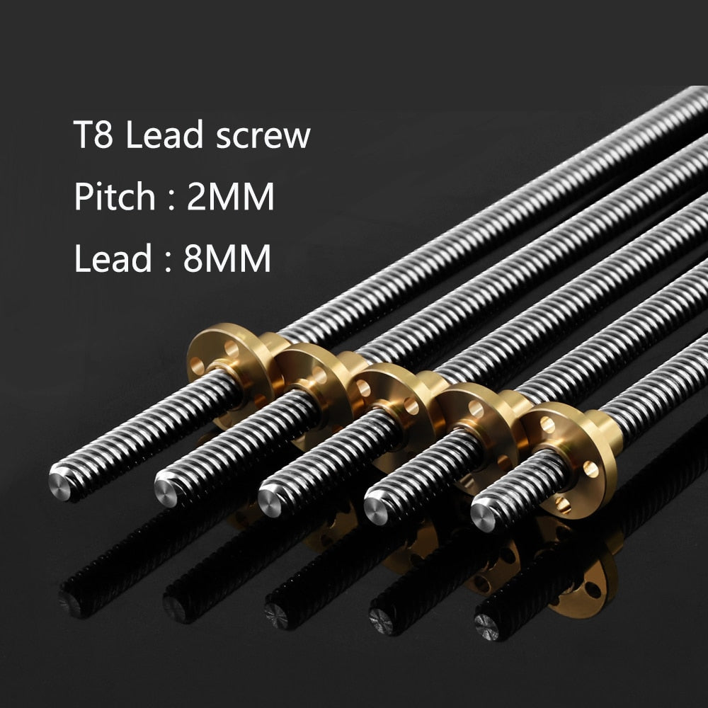 4pcs/lot 3D Printer T8 screw 8mm Lead Screw 300mm 350mm 400mm 500mm with Brass Nut 4 Start Z Axis Linear Rail Shaft Accessories customize