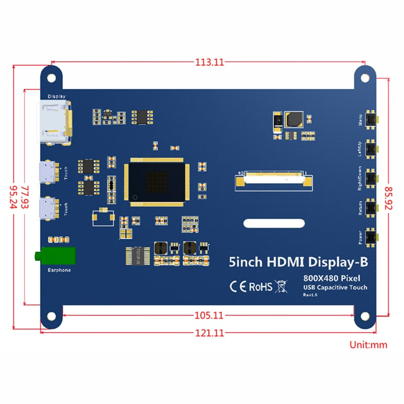 5 Inch 800x480 HDMI-compatible 5 Point Touch Capacitive LCD Screen with OSD Menu for Raspberry Pi 3 B+ / PC / Microsoft Xbox360