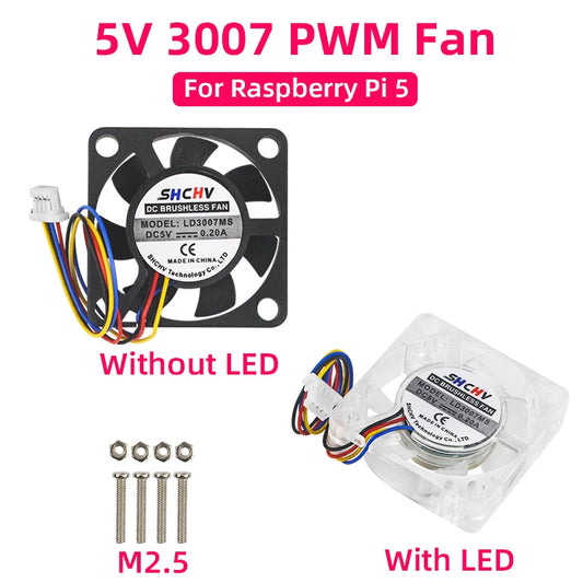 Custom 5V 3007 Fan PWM Speed Adjustable CPU Cooling Radiator JST Interface Optional LED with M2.5 Screws Nutsfor     Pi 5 4G 8G