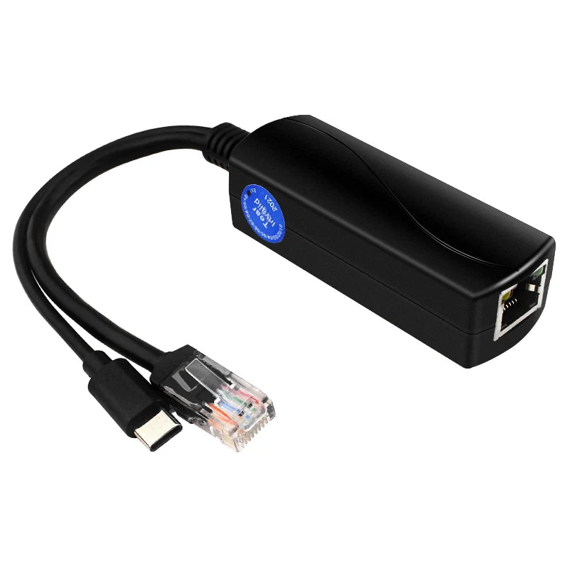 Custom 5V 4A     Pi 5 PoE Splitter 10/100/1000MB Network Gigabit IEEE 802.3 af/at Type-C to PoE for Pi 5 Pi5