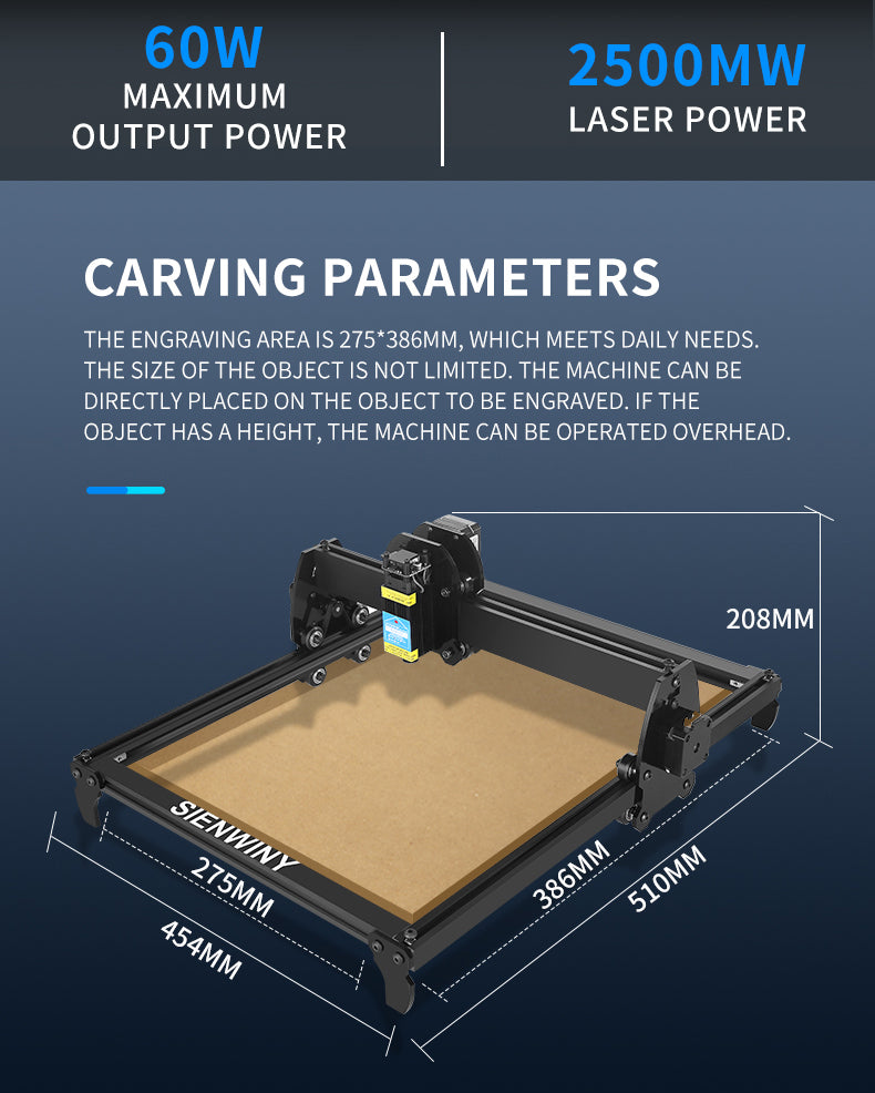 Laser DIY engraving machine High intensity laser engraving machine accuracy of 0.08 mm Carving area 386 x275 mm customize