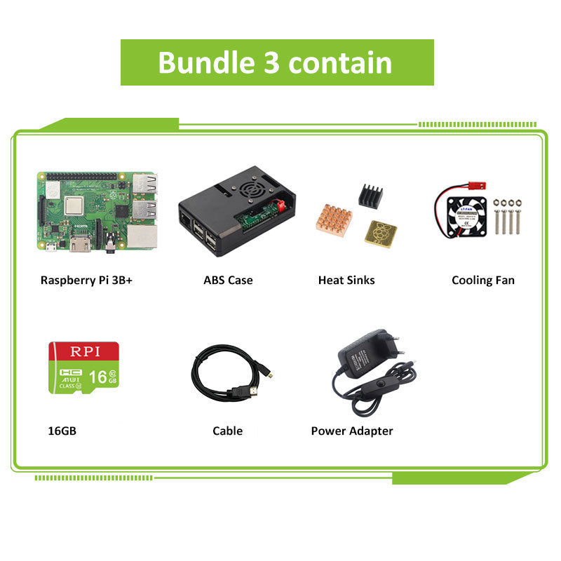 Raspberry Pi 3 Model B or Raspberry Pi 3 Model B Plus Board + ABS Case + Power Supply Mini PC Pi 3B/3B+ with WiFi customize