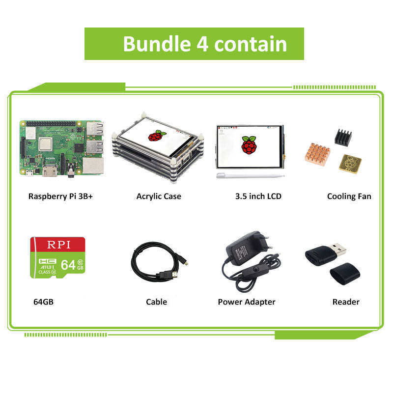 Original Raspberry Pi 3 Model B Plus with WiFi 3.5 Inch Touchscreen+Power Adapter+Case+Heat Sink for Respberry Pi 3B+ customize