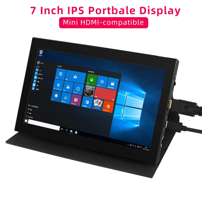 Custom 7 Inch Port Dispaly 1024*600 IPS Touch Screen with Leather Bracket Shell Mini HDMI-compatible Mini PC Monitor for     Pi