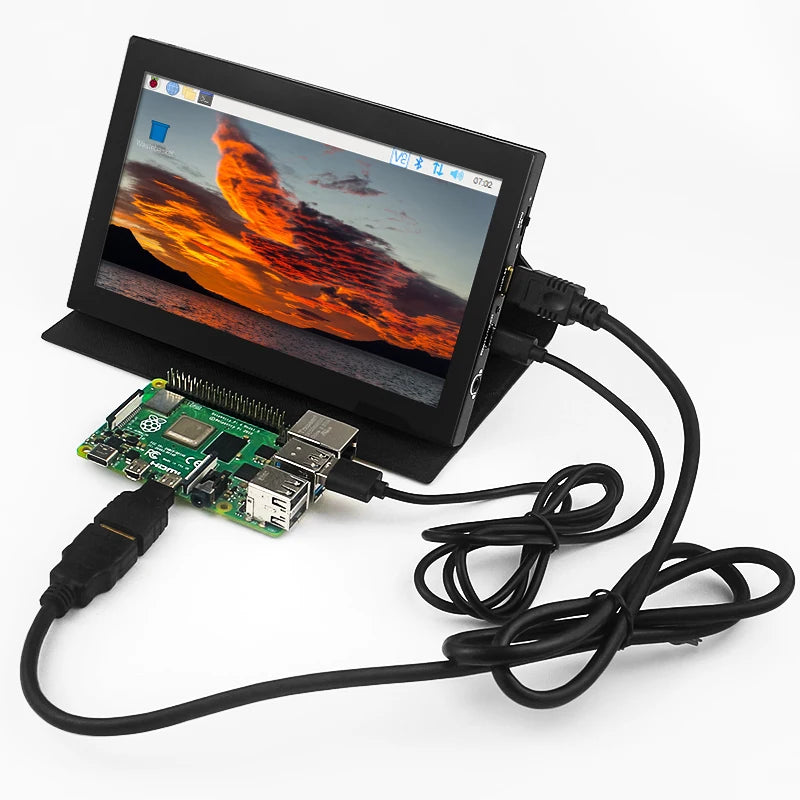 Custom 7 Inch Port Dispaly 1024*600 IPS Touch Screen with Leather Bracket Shell Mini HDMI-compatible Mini PC Monitor for     Pi