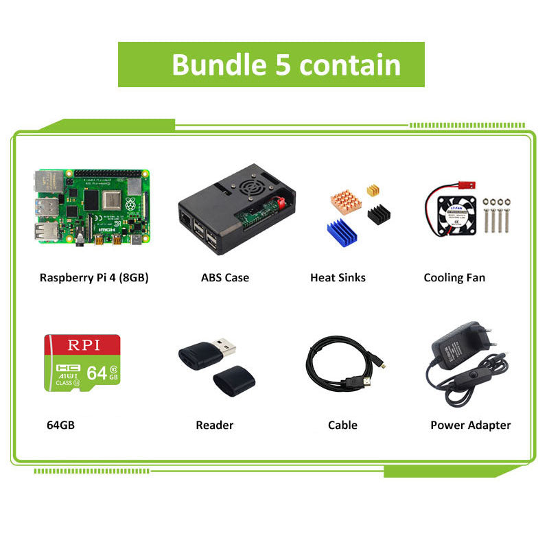 Rasperry Pi 4 2GB/4GB/8GB RAM Board + ABS Case + Switch Power Supply  +Heat Sink + Cooling Fan for Raspberry Pi 4B customize