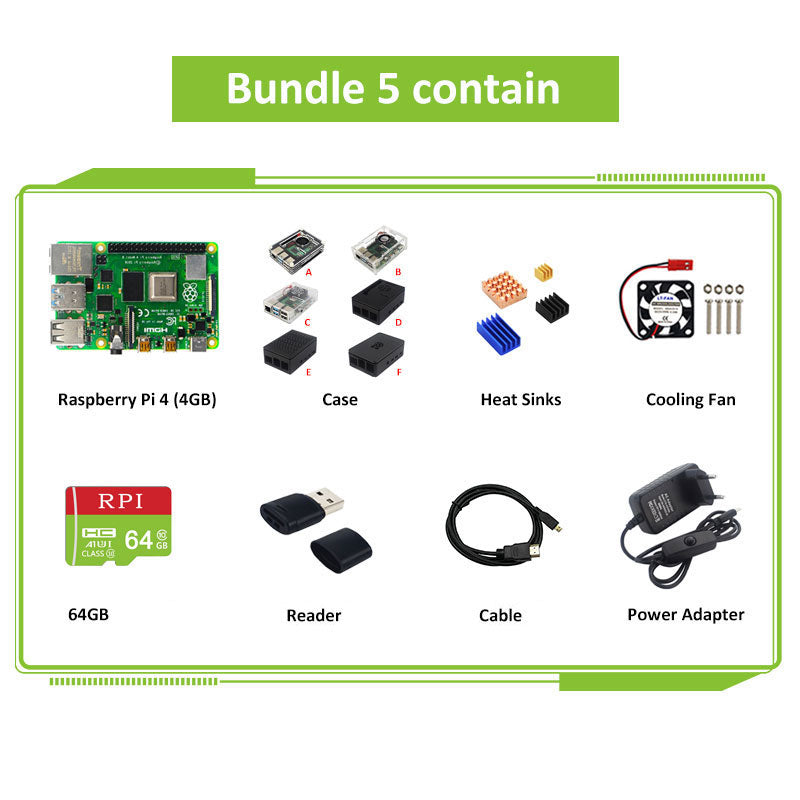 Raspberry Pi 4 Model B 2G/4G/8G RAM Board + Reader + Heat Sinks + Cooling Fan + Video Cable + Power Supply for RPI 4B customize