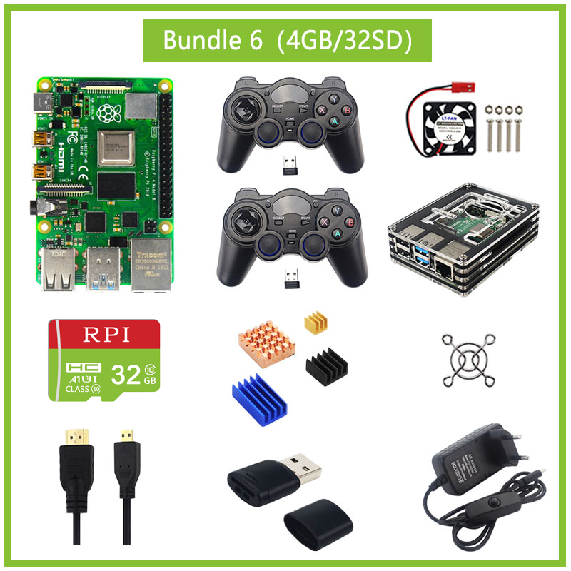 Raspberry Pi 4 2GB/4GB RAM + Acrylic Case + Gamepads Joystick +  Power Supply + Cooling Fan for Raspberry Pi 4 Model B customize