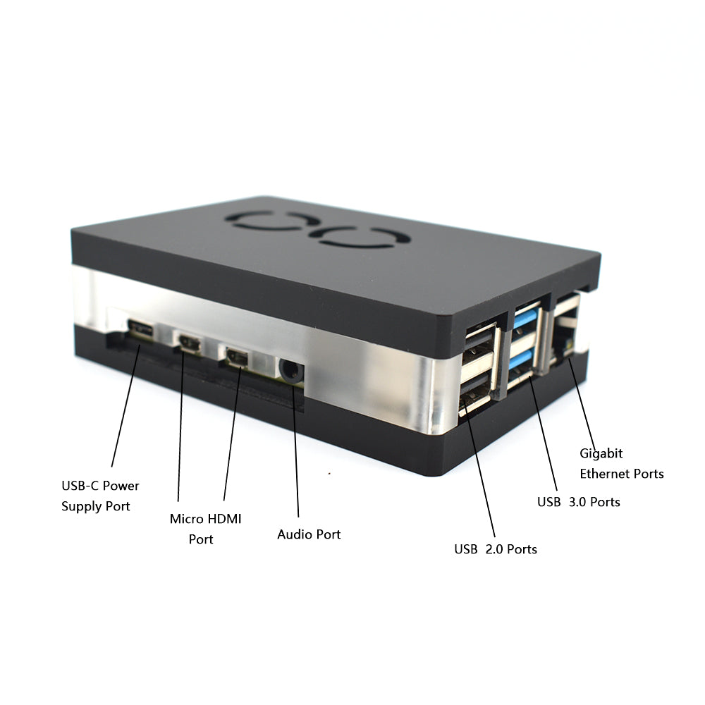 Custom OEM Raspberry Pi 4 Case + Fan + Heatsink Kit, Acrylic Shell with Cooling Fan & Aluminum Heatsinks for Raspberry Pi 4