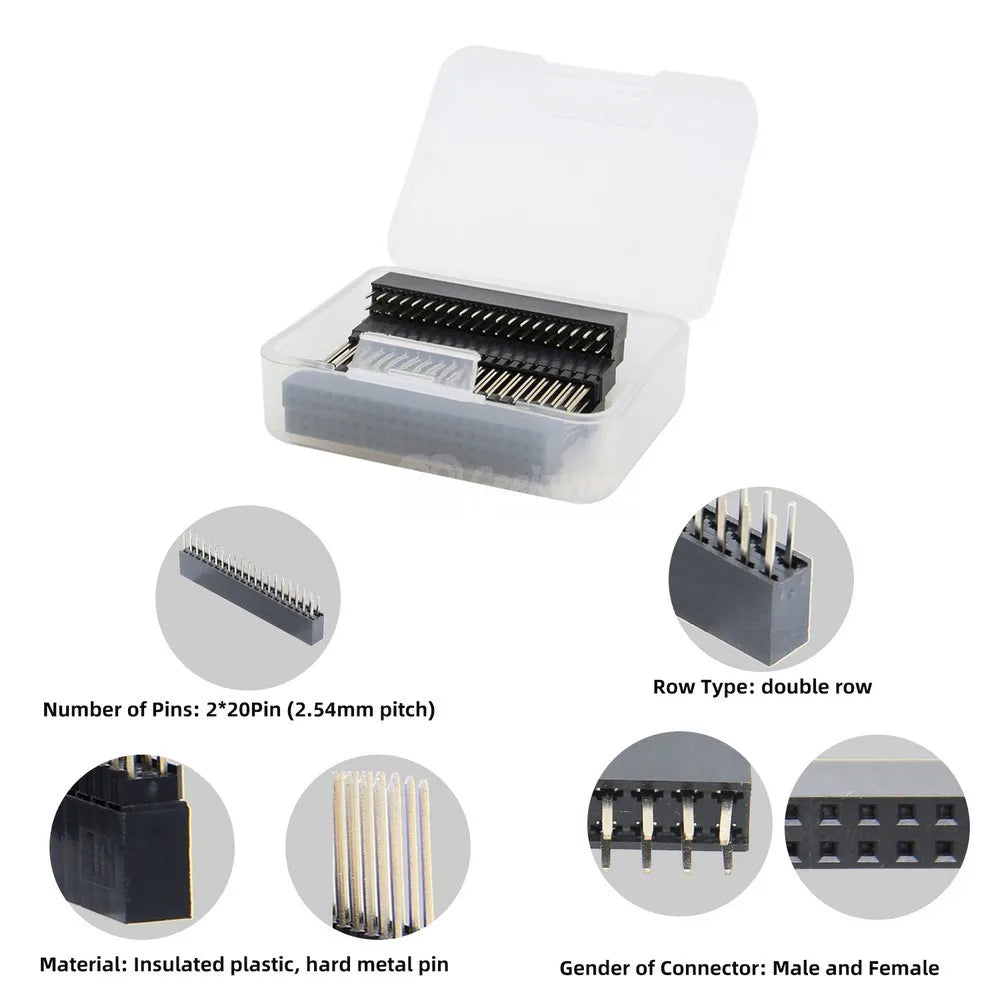 Custom 8PCS GPIO 2*20 Pin Female Header Kit, 40P Stacking Stackable Female Header for     Pi 4 Model B/ 3B+/ 3B/ 2B/ Zero(Zero)