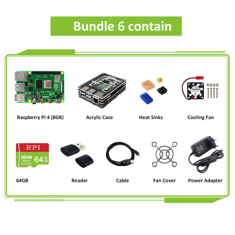 Raspberry Pi 4 Model B Kit 2GB/4GB/8GB RAM Board+ Cable + Acrylic Case +  Reader +5V 3A Power Supply for Raspberry Pi 4 customize