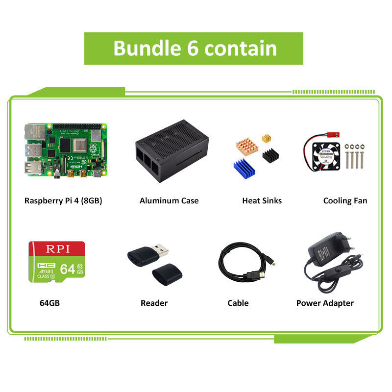 Raspberry Pi 4 Model B Kit 2GB/4GB/8GB Aluminum Case+Heat Sinks+Cooling Fan+ Card Reader+MDMI Cable+Power Adapter+pi 4 3 buyers customize