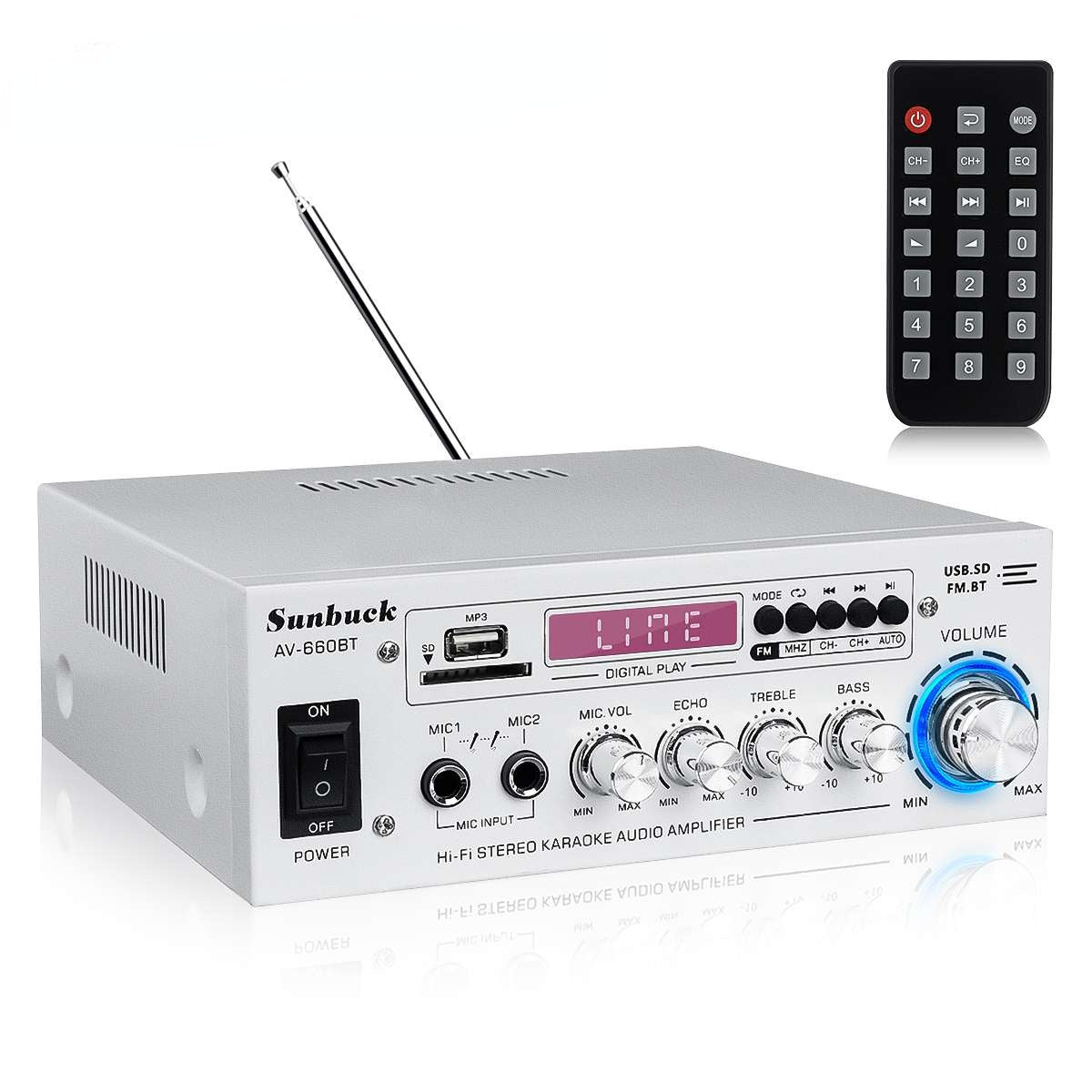 Av Versterker 2.0 Kanaals Audio Home Theater Versterkers Dc 12V 110V/220V Ondersteuning Eq fm Sd Usb 2 Mic 5.0 BT