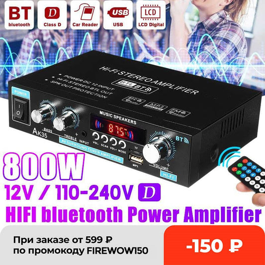 AK35 380 800W Home Digital Amplifiers Audio 110-240V Bass Audio Power BT Amplifier Hifi FM Auto Music Subwoofer Speakers