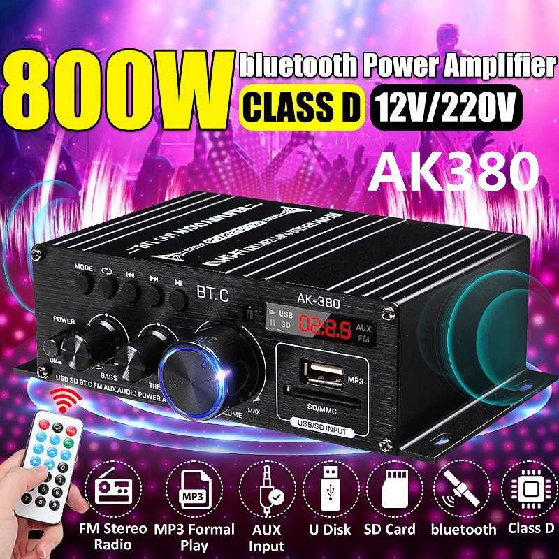 AK35 380 800W Home Digital Amplifiers Audio 110-240V Bass Audio Power BT Amplifier Hifi FM Auto Music Subwoofer Speakers