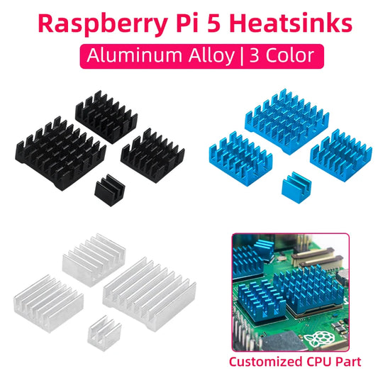 Custom Aluminum Heatsink for     Pi 5 Passive Cooling Customized CPU Cooler Radiator Black Blue Gray Metal Heat Sink for RPi 5