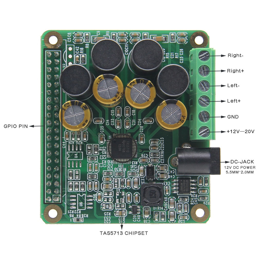 Amplifier HIFI AMP Expansion Board Audio Module with  Acrylic Case for Raspberry Pi 4 Model B Only