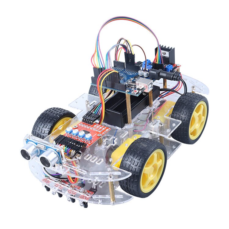 ArduinoRemote Control Intelligent Car Robot Kit Ultrasonic Tracing Obstacle Avoidance Car Programming Kit