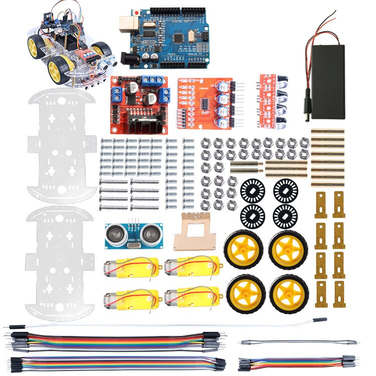 ArduinoRemote Control Intelligent Car Robot Kit Ultrasonic Tracing Obstacle Avoidance Car Programming Kit