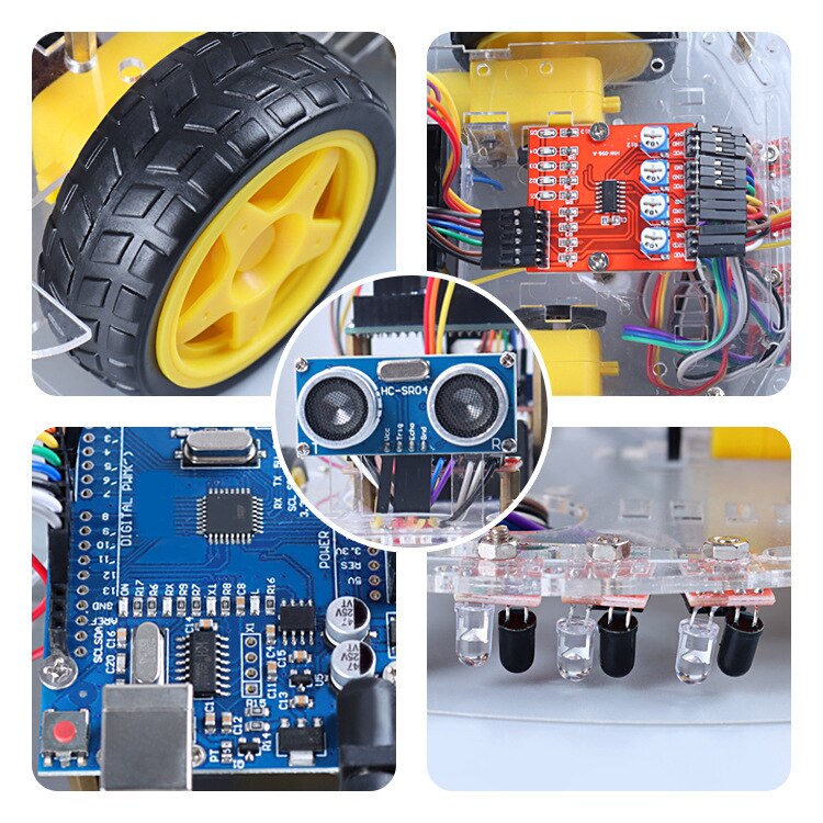 ArduinoRemote Control Intelligent Car Robot Kit Ultrasonic Tracing Obstacle Avoidance Car Programming Kit