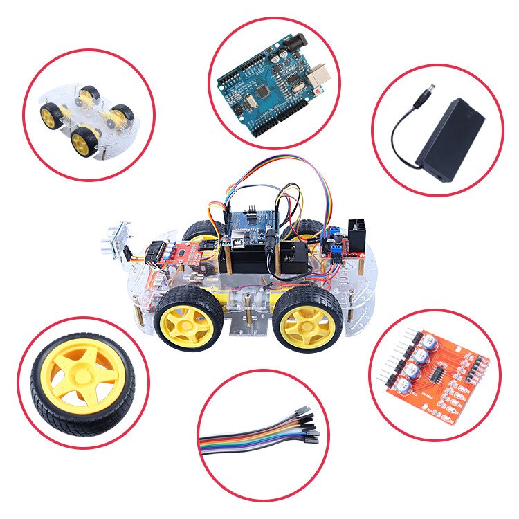 ArduinoRemote Control Intelligent Car Robot Kit Ultrasonic Tracing Obstacle Avoidance Car Programming Kit