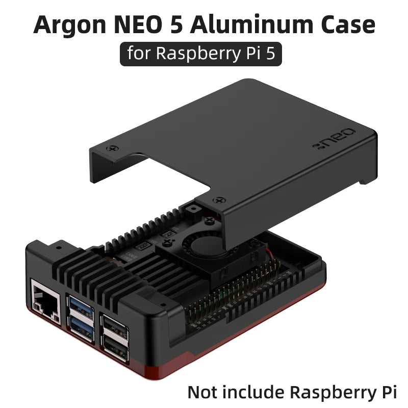 Custom NEO 5 BRED Case for     Pi 5 Aluminm Case Built-in PWN Fan Passive Cooling Fins Exhaust Vent for RPI 5 Pi5  Shell