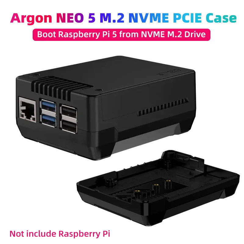Custom NEO 5 M.2 NVME PCIE Case for     Pi 5 with PWM Fan Built-in Heatsink for SSD Boot Pi 5 from M.2 NVME Drive