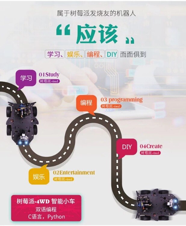 Chuangke Teaching Raspberry Pi 4 Generation Smart Car WiFi Camera AI Video Robot 4WD