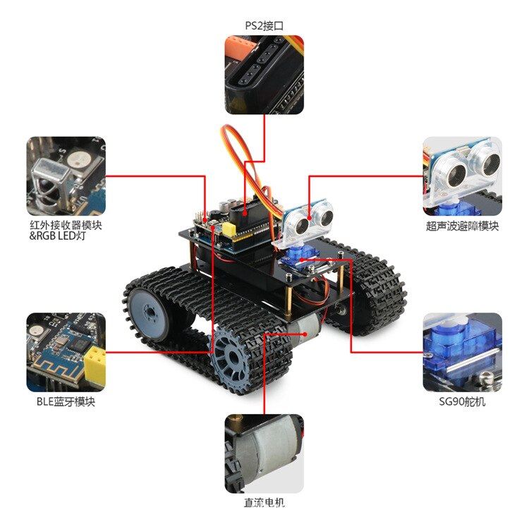 Compatible with Arduino Programming Scratch Maker Robot Remote Control Smart Tank Kit Car