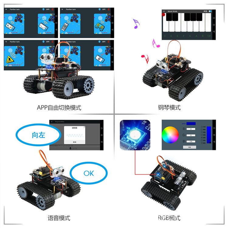 Compatible with Arduino Programming Scratch Maker Robot Remote Control Smart Tank Kit Car