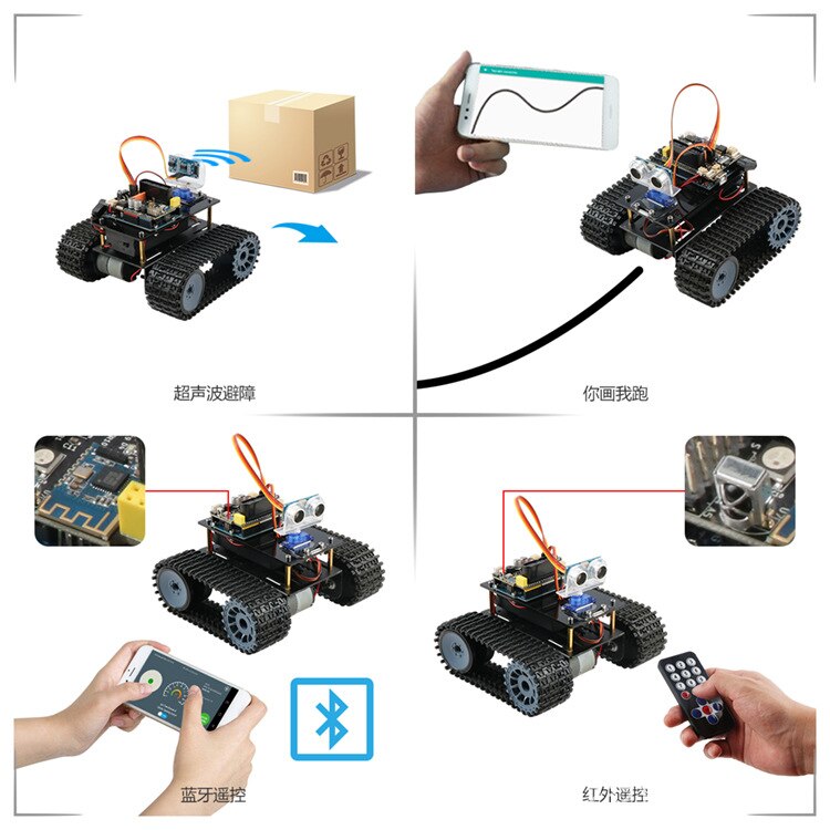 Compatible with Arduino Programming Scratch Maker Robot Remote Control Smart Tank Kit Car