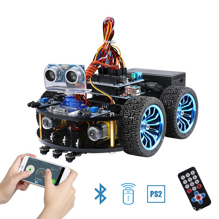 Compatible with Arduino Smart Car Robot Kit Tracking Obstacle Avoidance Remote Control Bluetooth App