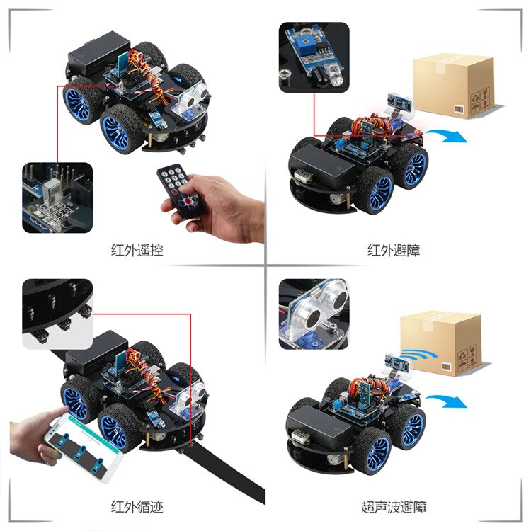 Compatible with Arduino Smart Car Robot Kit Tracking Obstacle Avoidance Remote Control Bluetooth App