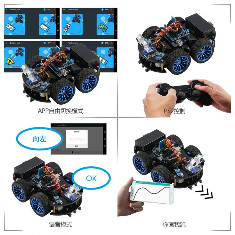 Compatible with Arduino Smart Car Robot Kit Tracking Obstacle Avoidance Remote Control Bluetooth App