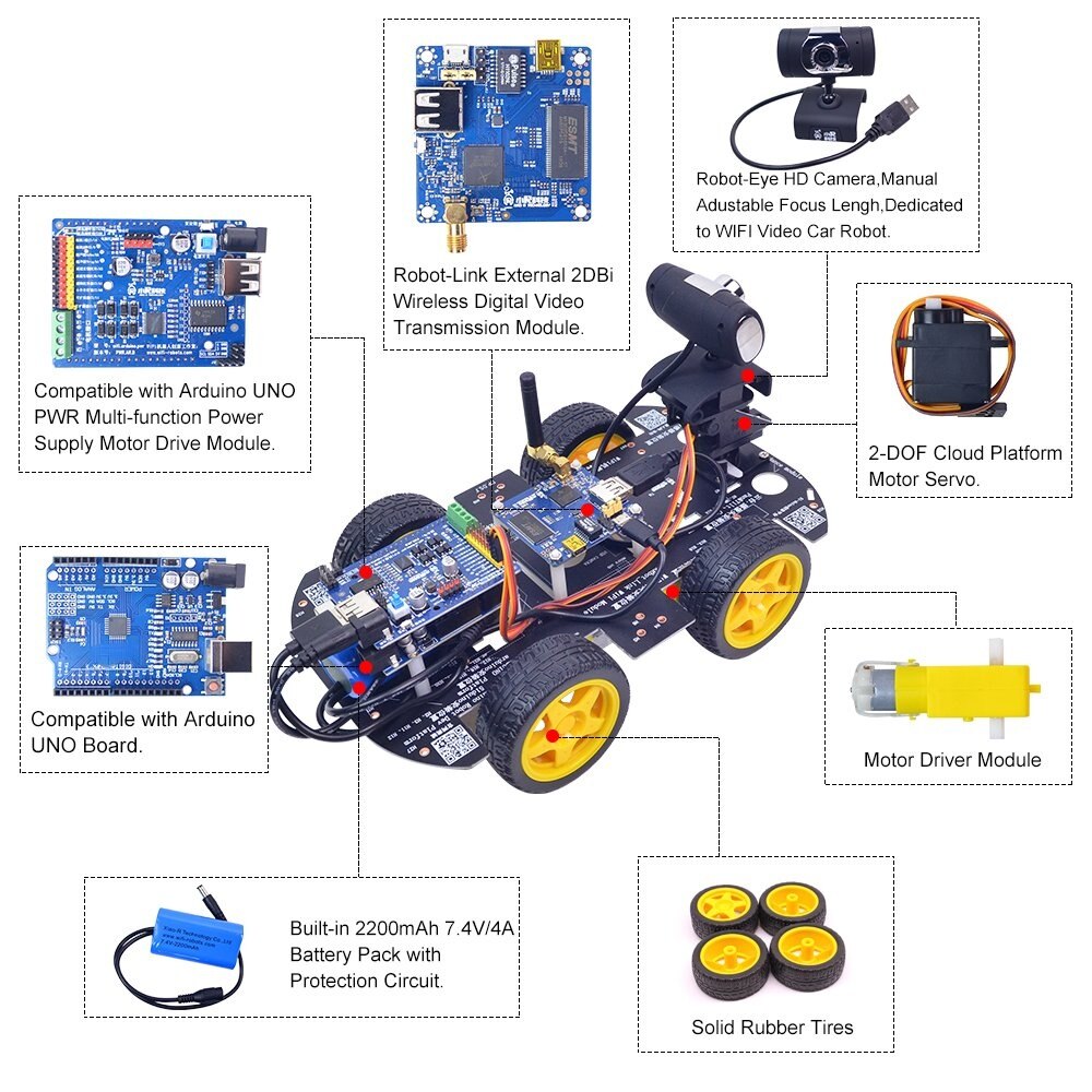 Custom DS WiFi Smart Robot Car Kit for Arduino ,Remote Control HD Camera FPV Robotics Learning & Electronic Toy