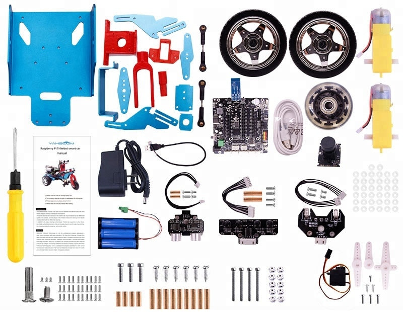 Custom STEAM Programming 3WD Smart Robot Car Kit For Raspberry Pi 3B+/4B With HD Camera